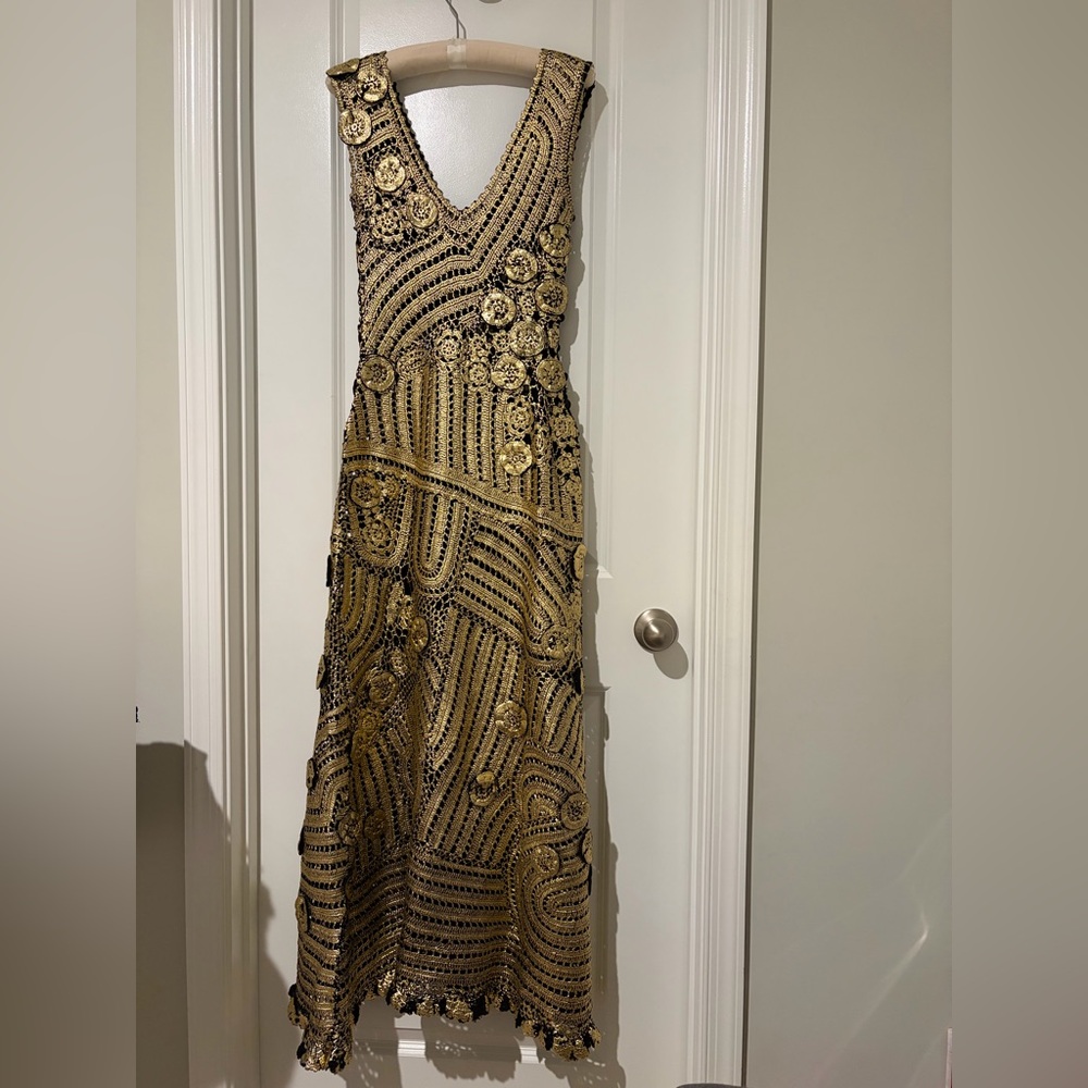 Ulla Johnson Evelyn Metallic Crochet Gown in Goldfoil - Picture 5 of 16